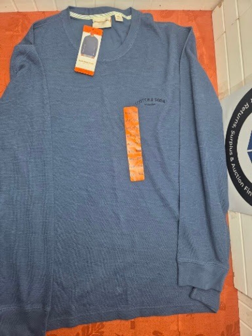 Scotch & Soda Men's Textured Waffle Long Sleeve Shirt Slate Blue XXL